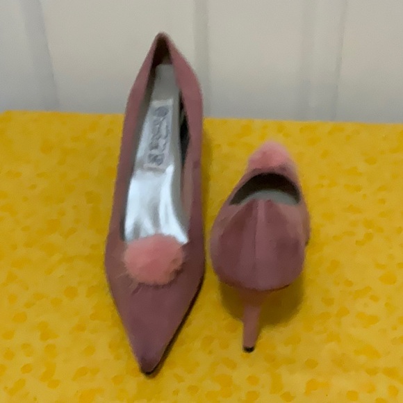 Pink Suede Heels with Pom Pom - Picture 1 of 5